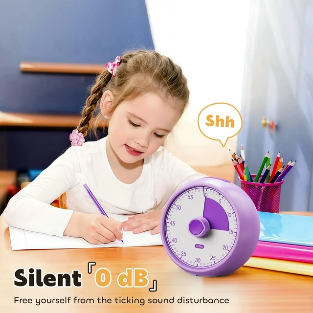 Alt view image 3 of 6 - Visual Timer for Kids 60-Minute Countdown Timer with Optional Alarm, Focus Tool for ADHD & Autism, Time Management for Homework, Chores, Office, Kitchen, Teaching & Study Routines (Purple)