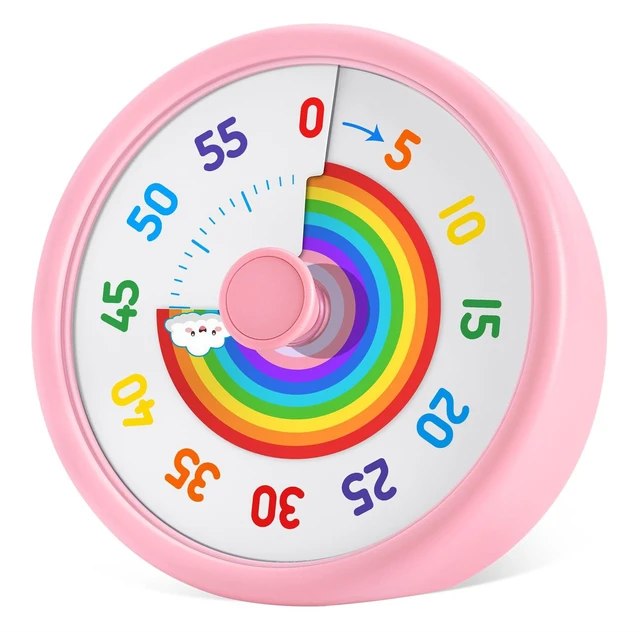 Main image of Visual Timer for Kids, 60-Min Countdown Timer with Silent Operation | Visual Rainbow Disk, Timer for Kids & ADHD Toddler, Loud Alarm Timers for Classroom, Kids Desk Time Management Tools, Pink