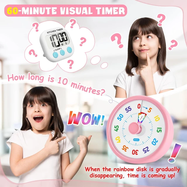 Alt view image 2 of 7 - Visual Timer for Kids, 60-Min Countdown Timer with Silent Operation | Visual Rainbow Disk, Timer for Kids & ADHD Toddler, Loud Alarm Timers for Classroom, Kids Desk Time Management Tools, Pink