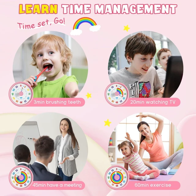 Alt view image 7 of 7 - Visual Timer for Kids, 60-Min Countdown Timer with Silent Operation | Visual Rainbow Disk, Timer for Kids & ADHD Toddler, Loud Alarm Timers for Classroom, Kids Desk Time Management Tools, Pink