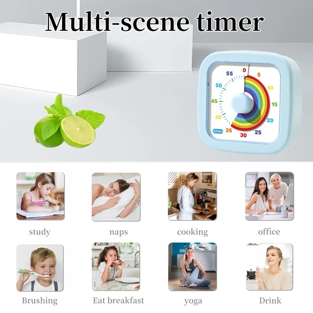 Alt view image 6 of 7 - Kids Visual Timer Cute Rainbow - 60 Minute Countdown Timer Time Management for Kids and Adults, Timer for Cooking Classroom Meeting (Blue)