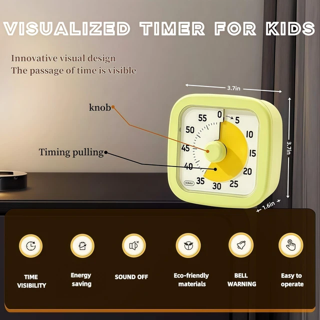 Alt view image 2 of 7 - Visual Timer for Kids Timer Home - 60 Minute Kids Visual Timer for Classroom Home Office, Countdown Clock for Teaching Work Meeting, Pomodoro Timer for Time Management (Avocado Green)