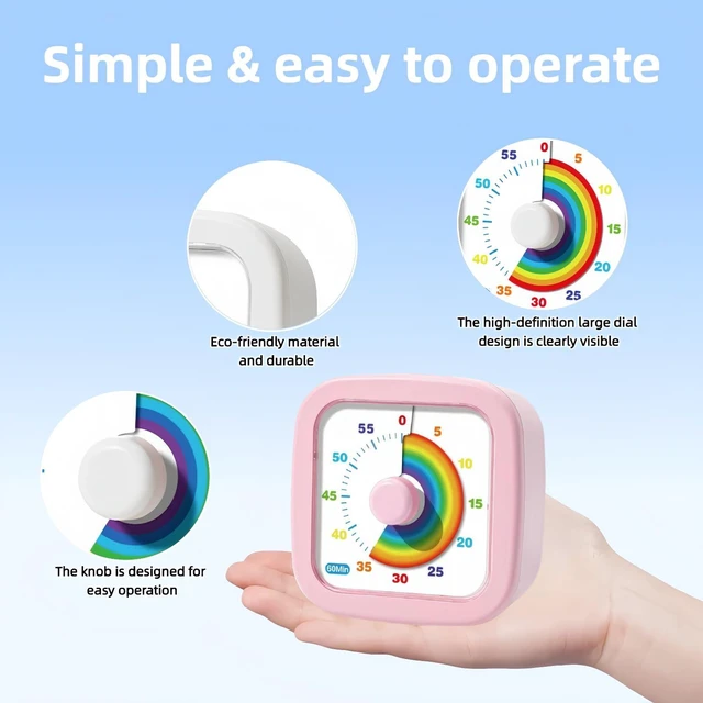 Alt view image 4 of 7 - 60-Minute Visual Timer, Countdown Timer for Kids and Adults, Kitchen timers for Cooking, Silent Classroom Timer for Home School Work (Pink)