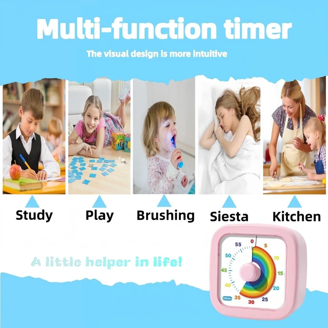 Alt view image 5 of 7 - 60-Minute Visual Timer, Countdown Timer for Kids and Adults, Kitchen timers for Cooking, Silent Classroom Timer for Home School Work (Pink)