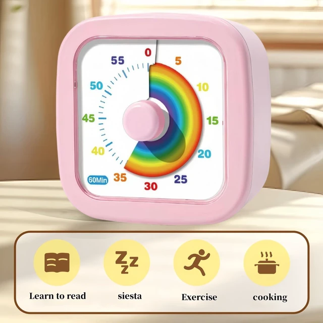 Alt view image 7 of 7 - 60-Minute Visual Timer, Countdown Timer for Kids and Adults, Kitchen timers for Cooking, Silent Classroom Timer for Home School Work (Pink)