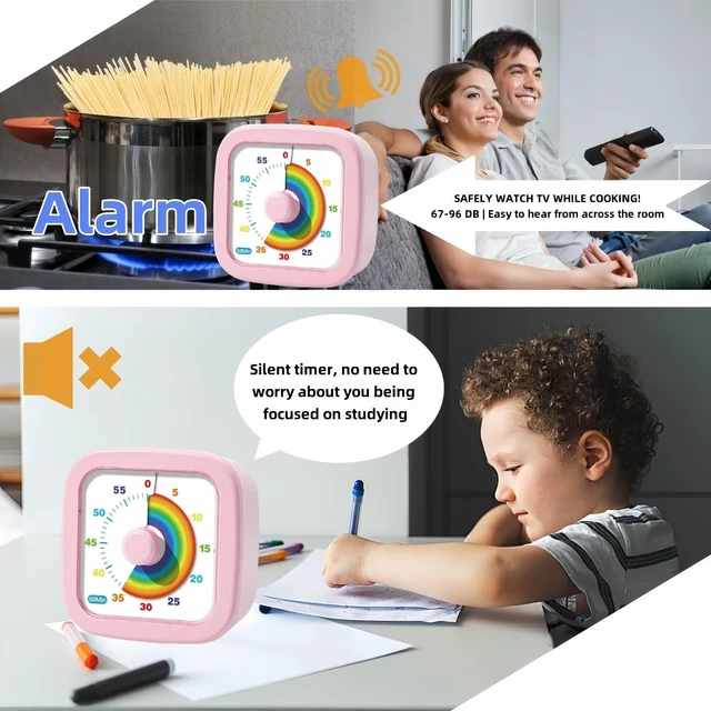 Alt view image 3 of 7 - 60-Minute Visual Timer, Countdown Timer for Kids and Adults, Kitchen timers for Cooking, Silent Classroom Timer for Home School Work (Pink)
