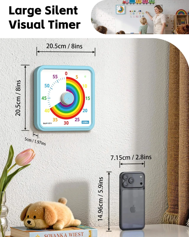 Alt view image 3 of 6 - 8-Inch Large Visual Timer for Kids 60-Minute Classroom Timer Magnetic | Countdown Timer with Pause Kickstands, Time Management Tool ADHD Timer Home School Kitchen and Office