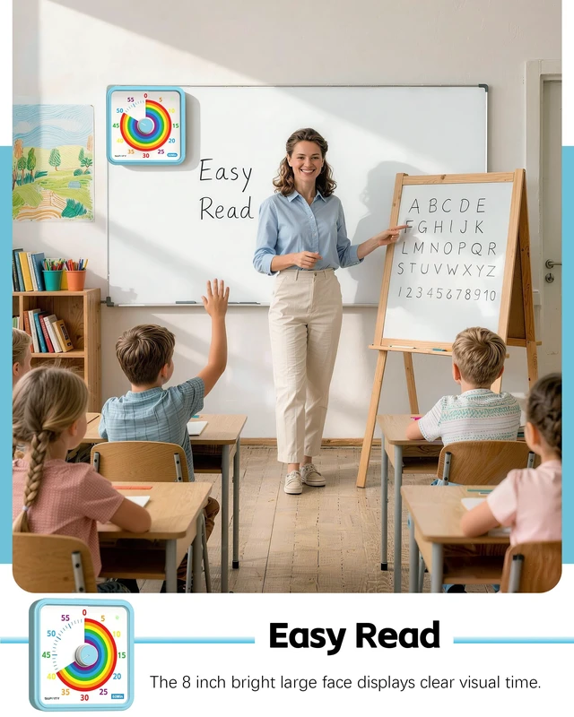 Alt view image 4 of 6 - 8-Inch Large Visual Timer for Kids 60-Minute Classroom Timer Magnetic | Countdown Timer with Pause Kickstands, Time Management Tool ADHD Timer Home School Kitchen and Office