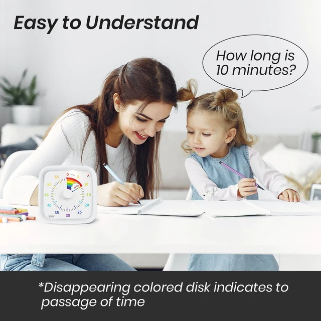 Alt view image 2 of 7 - Rainbow Visual Timer for Kids, 60-min Countdown Timer, White | Cute Study Timer for Classroom, Homeschool, Office, Kitchen, Kids Desk with Protective Case, Mute&Ringing Alarm, Nightlight