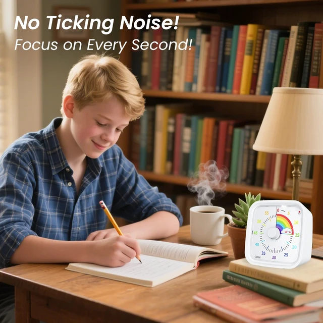 Alt view image 6 of 7 - Rainbow Visual Timer for Kids, 60-min Countdown Timer, White | Cute Study Timer for Classroom, Homeschool, Office, Kitchen, Kids Desk with Protective Case, Mute&Ringing Alarm, Nightlight