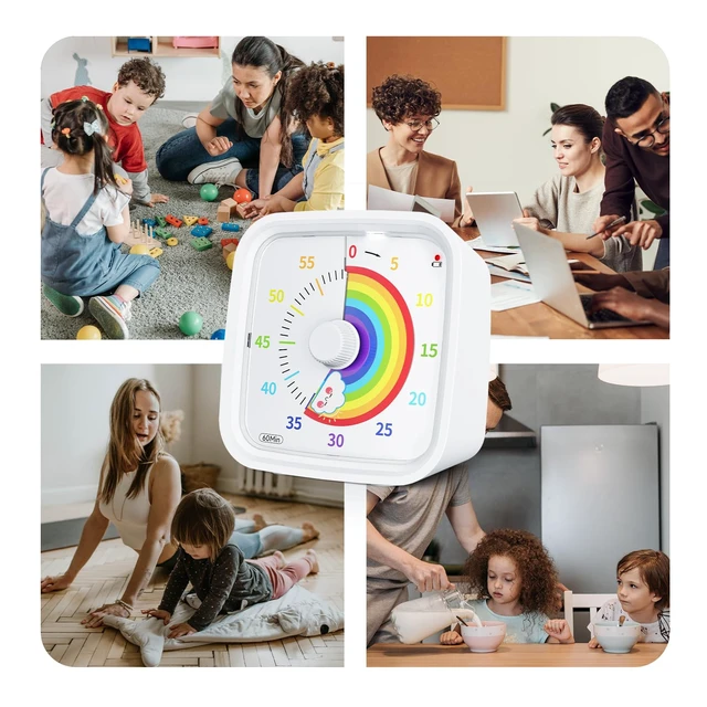 Alt view image 7 of 7 - Rainbow Visual Timer for Kids, 60-min Countdown Timer, White | Cute Study Timer for Classroom, Homeschool, Office, Kitchen, Kids Desk with Protective Case, Mute&Ringing Alarm, Nightlight