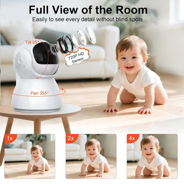 Alt view image 7 of 7 - No WiFi Baby Monitor with Camera and Audio - 100H Battery | 5" HD IPS Screen, 1000ft Long Range, 4X Zoom, 2-Way Talk, Voice Motion Detection, Night Vision and 355°PTZ, 8 Lullabies