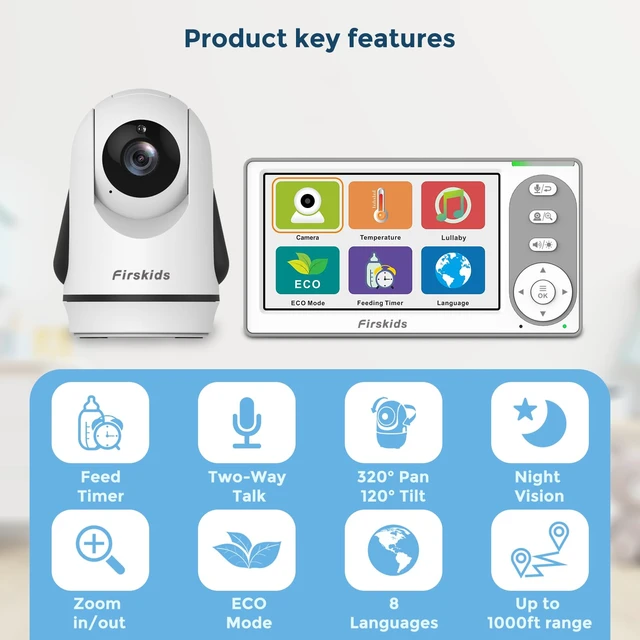 Alt view image 2 of 7 - Split-Screen Baby Monitor with 2 Cameras No WiFi, 30H Battery, Pan-Tilt-Zoom, Monitor para bebés with Night Vision, 2-Way Audio, Room Temp Sensor, Lullaby, Plug & Play - Ideal for Travel