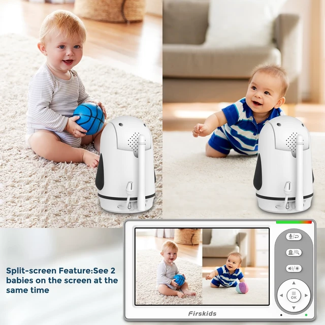 Alt view image 3 of 7 - Split-Screen Baby Monitor with 2 Cameras No WiFi, 30H Battery, Pan-Tilt-Zoom, Monitor para bebés with Night Vision, 2-Way Audio, Room Temp Sensor, Lullaby, Plug & Play - Ideal for Travel