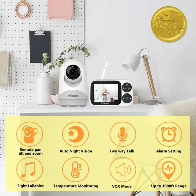 Alt view image 6 of 7 - No WiFi Baby Camera Monitor, 3.2" IPS Display, Portable Video Monitor, Two-Way Talk, Night Vision, VOX Mode, Pan-Tilt-Zoom, Alarm, 1000ft Long Range for Baby, Elderly & Pet