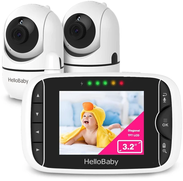 Main image of Baby Monitor with 2 Cameras and Audio, No WiFi, 3.2" Screen | Infrared Night Vision, Remote Pan/Tilt/Zoom Camera, ECO Mode, 2-Way Talk, 1000ft Range, 8 Lullabies, Temperature Display