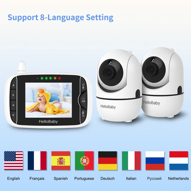 Alt view image 6 of 6 - Baby Monitor with 2 Cameras and Audio, No WiFi, 3.2" Screen | Infrared Night Vision, Remote Pan/Tilt/Zoom Camera, ECO Mode, 2-Way Talk, 1000ft Range, 8 Lullabies, Temperature Display