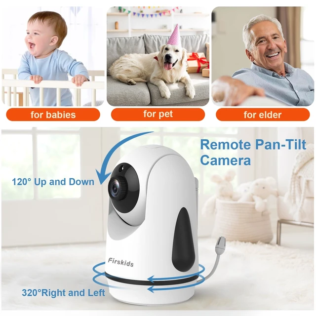 Alt view image 2 of 7 - 5" Baby Monitor with Dual Cameras and Audio - Secure No Wi-Fi Pan-Tilt-Zoom 2 Cameras32H Battery2-Way TalkTemperature SensorAuto Night Vision - Ideal for Babies, Elderly, Nursery Monitoring