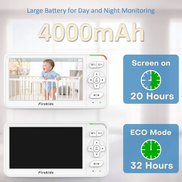 Alt view image 3 of 7 - 5" Baby Monitor with Dual Cameras and Audio - Secure No Wi-Fi Pan-Tilt-Zoom 2 Cameras32H Battery2-Way TalkTemperature SensorAuto Night Vision - Ideal for Babies, Elderly, Nursery Monitoring