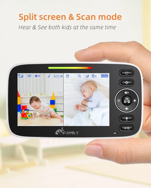Alt view image 2 of 7 - 4.3" Split Screen Baby Monitor with 2 Cameras and Audio | Video Baby Monitor ,Long Range, Remote pan tilt, Night Vision, Temperature Sensor, Feeding Clock and lullabies
