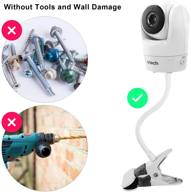 Alt view image 4 of 7 - Flexible Baby Monitor Mount Compatible with Vtech VM819/VM901/VM919/VM924/VM320/VM350/VM352/VM546/VM818/VM923/VM5764,Baby Monitor Clip Mount Without Tools or Wall Damage