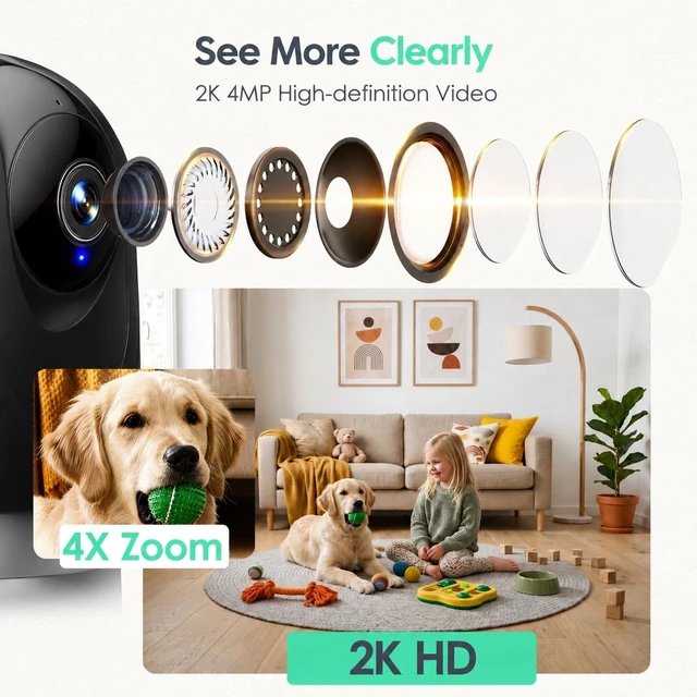 Alt view image 4 of 7 - 2K Indoor Camera, 5G/2.4G WiFi Cameras for Home Security/Pet Cam/Baby | 360° 5G Wi-Fi Baby Monitor & Pet Camera with Auto Tracking, 2-Way Audio, Night Vision, SD/Cloud, Alexa & Google Home