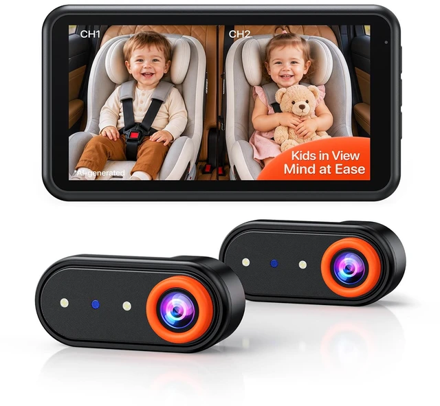 Main image of BM2PRO Dual Car Camera Baby Monitor for 2 Kids | 5.2'' 1080P HD, Split Screen & Full View, Auto Night Vision, Easy 3-Step Setup for Rear-Facing Infants & Toddlers