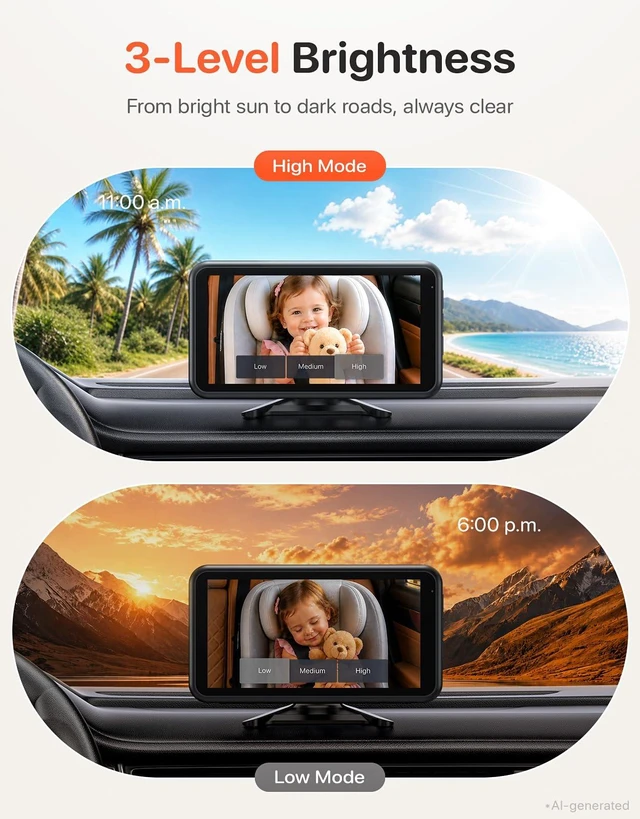 Alt view image 6 of 7 - BM2PRO Dual Car Camera Baby Monitor for 2 Kids | 5.2'' 1080P HD, Split Screen & Full View, Auto Night Vision, Easy 3-Step Setup for Rear-Facing Infants & Toddlers