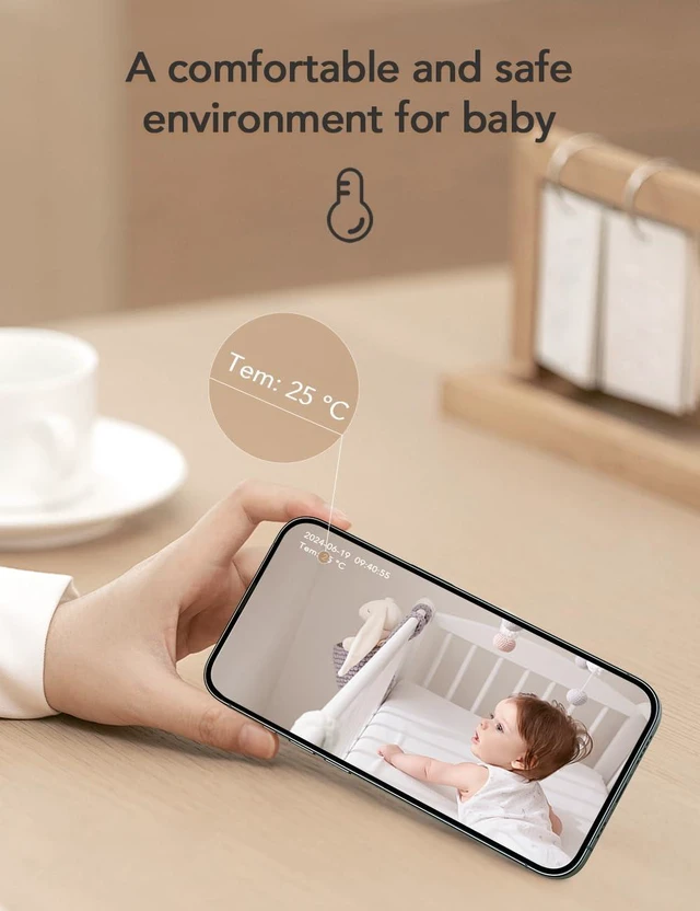 Alt view image 2 of 7 - 2K Smart WiFi Baby Monitor with Camera and Audio, Smartphone App Control, Temperature Sensor, Motion & Cry Detection, IR Night Vision, 2-Way Talk, Cloud & SD Card Storage, Ideal for New Moms