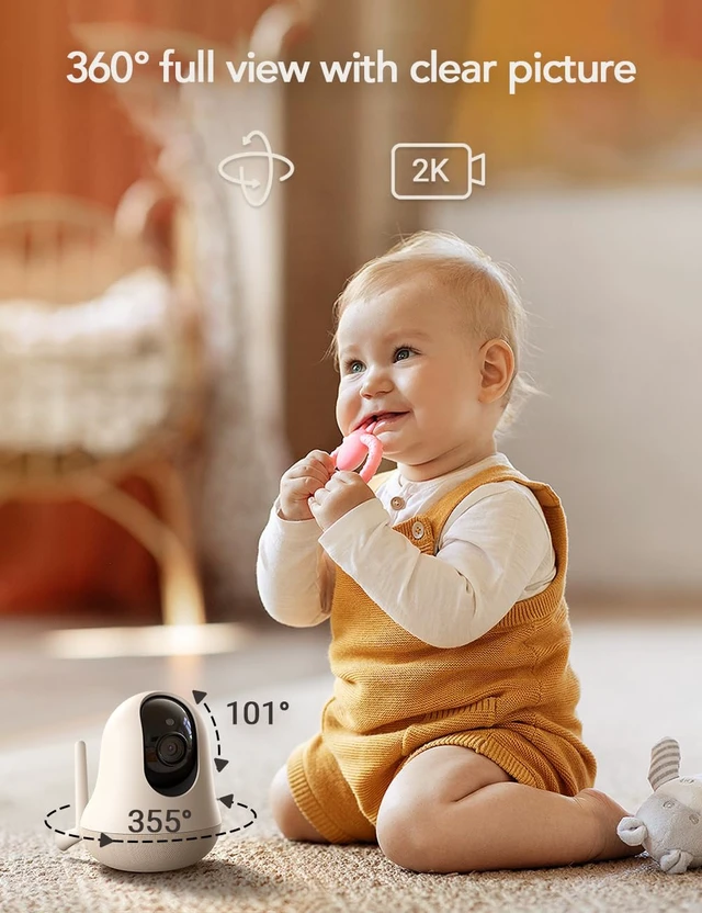 Alt view image 5 of 7 - 2K Smart WiFi Baby Monitor with Camera and Audio, Smartphone App Control, Temperature Sensor, Motion & Cry Detection, IR Night Vision, 2-Way Talk, Cloud & SD Card Storage, Ideal for New Moms