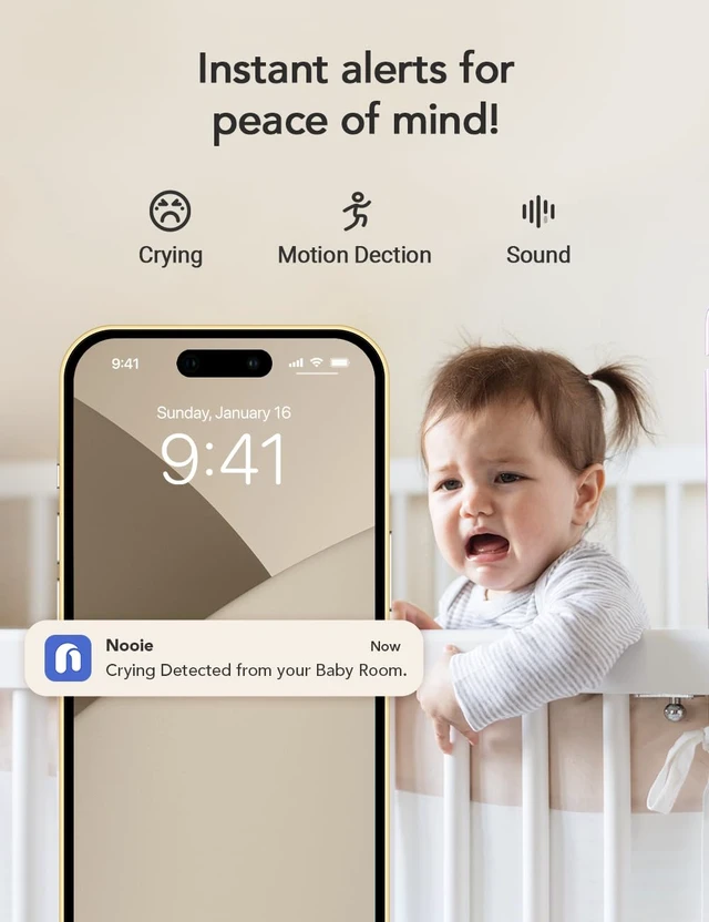 Alt view image 4 of 7 - 2K Smart WiFi Baby Monitor with Camera and Audio, Smartphone App Control, Temperature Sensor, Motion & Cry Detection, IR Night Vision, 2-Way Talk, Cloud & SD Card Storage, Ideal for New Moms