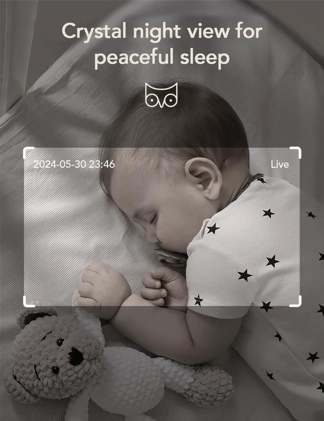 Alt view image 6 of 7 - 2K Smart WiFi Baby Monitor with Camera and Audio, Smartphone App Control, Temperature Sensor, Motion & Cry Detection, IR Night Vision, 2-Way Talk, Cloud & SD Card Storage, Ideal for New Moms