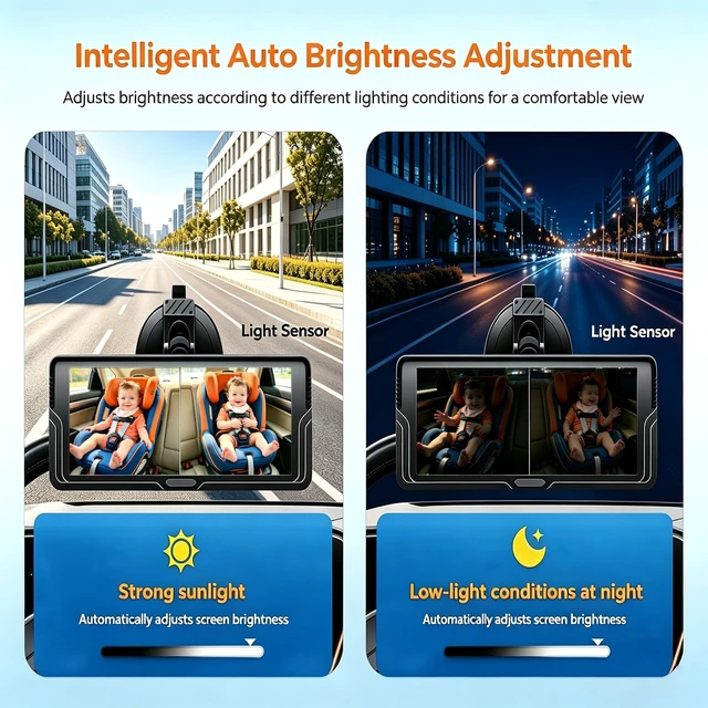 Alt view image 2 of 7 - Dual Baby Car Camera for Twins 6.9" HD Split Screen Auto Brightness | Drive safely without turning: 1080P HD view, 360° rotatable, IR night vision, dual power (cig lighter/USB), plug & play.