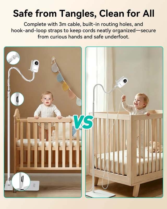 Alt view image 4 of 7 - Baby Monitor Floor Stand Holder Mount Compatible for HelloBaby HB65/HB40/HB6560/HB6339/HB6550 Pro, Momcozy, Nanit, VAVA, Adjustable Height & Stable Base, No Tools or Wall Damage