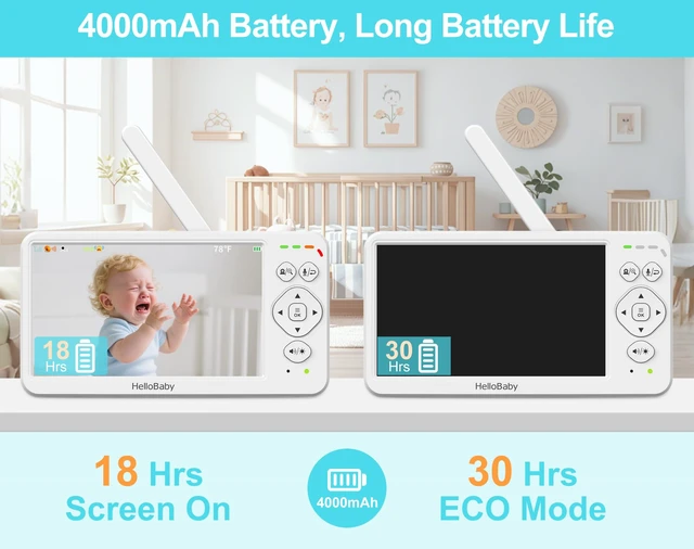 Alt view image 3 of 7 - Baby Monitor with Camera and Audio 6" Screen, 30H Battery 4000mAh | No WiFi, Night Vision, 2-Way Talk, Pan-Tilt-Zoom, ECO, 1000ft Long Range, Temp Display, Video Audio Monitor, Baby Elderly Pet