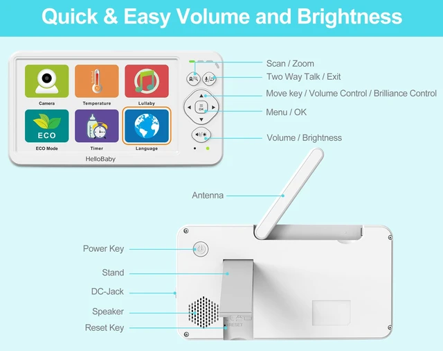 Alt view image 4 of 7 - Baby Monitor with Camera and Audio 6" Screen, 30H Battery 4000mAh | No WiFi, Night Vision, 2-Way Talk, Pan-Tilt-Zoom, ECO, 1000ft Long Range, Temp Display, Video Audio Monitor, Baby Elderly Pet