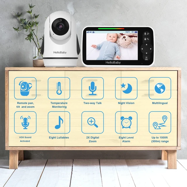 Alt view image 2 of 7 - 5" No WiFi Baby Monitor with Camera and Audio, 30Hr Battery Life | ECO Mode, Infrared Night Vision, Remote Pan-Tilt-Zoom Camera, 2-Way Talk, 8 Lullabies, Temperature Monitoring, 1000ft Range
