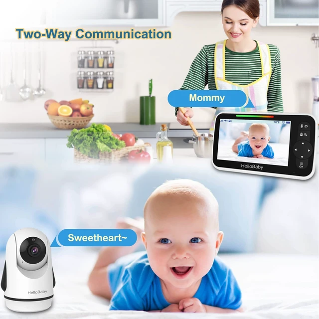 Alt view image 6 of 7 - 5" No WiFi Baby Monitor with Camera and Audio, 30Hr Battery Life | ECO Mode, Infrared Night Vision, Remote Pan-Tilt-Zoom Camera, 2-Way Talk, 8 Lullabies, Temperature Monitoring, 1000ft Range