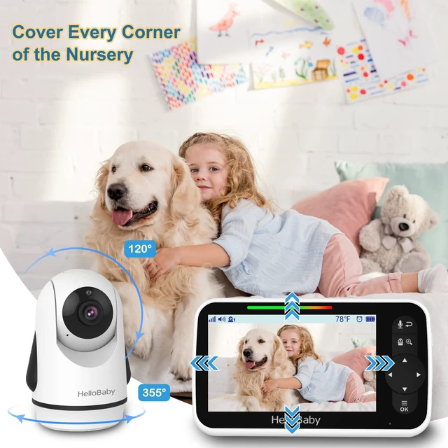 Alt view image 5 of 7 - 5" No WiFi Baby Monitor with Camera and Audio, 30Hr Battery Life | ECO Mode, Infrared Night Vision, Remote Pan-Tilt-Zoom Camera, 2-Way Talk, 8 Lullabies, Temperature Monitoring, 1000ft Range