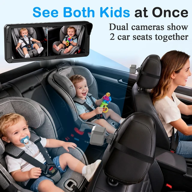 Alt view image 2 of 7 - Dual Baby Car Camera for 2 Kids: 6.9" Large Split-Screen with 2-Camera | Easy Install with Cable Clips for Neat Wiring for SUVs Minivans - Invisible HD 1080P IR Night Vision for Twins & Two Babies