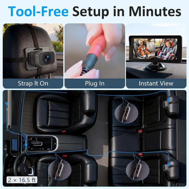 Alt view image 5 of 7 - Dual Baby Car Camera for 2 Kids: 6.9" Large Split-Screen with 2-Camera | Easy Install with Cable Clips for Neat Wiring for SUVs Minivans - Invisible HD 1080P IR Night Vision for Twins & Two Babies
