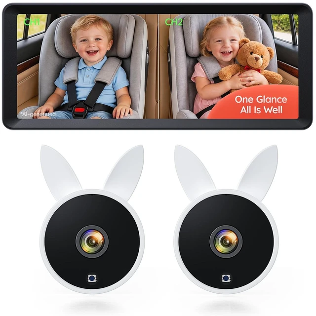 Main image of Dual Car Camera Baby Monitor for 2 Kids 7.2" HD 1080P Split Screen | Auto IR Night Vision,Easy Setup Car Seat Camera for Infant Pet Safety, Baby Car Mirror Rear Facing BV3 (White)