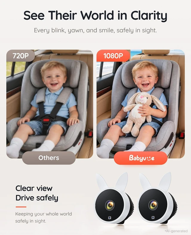Alt view image 7 of 7 - Dual Car Camera Baby Monitor for 2 Kids 7.2" HD 1080P Split Screen | Auto IR Night Vision,Easy Setup Car Seat Camera for Infant Pet Safety, Baby Car Mirror Rear Facing BV3 (White)