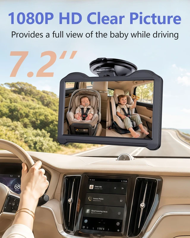 Alt view image 2 of 7 - 1080P Dual Baby Car Camera for 2 Kids: 7.2'' Split Screen Monitor for Twins Auto-Brightness Car Seat Camera with Cable Clips Organizes Cables for Neat & Easy Setup for Road Trips and Daily Commutes