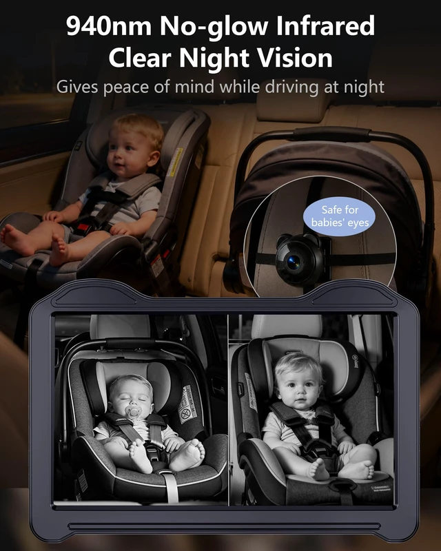 Alt view image 4 of 7 - 1080P Dual Baby Car Camera for 2 Kids: 7.2'' Split Screen Monitor for Twins Auto-Brightness Car Seat Camera with Cable Clips Organizes Cables for Neat & Easy Setup for Road Trips and Daily Commutes