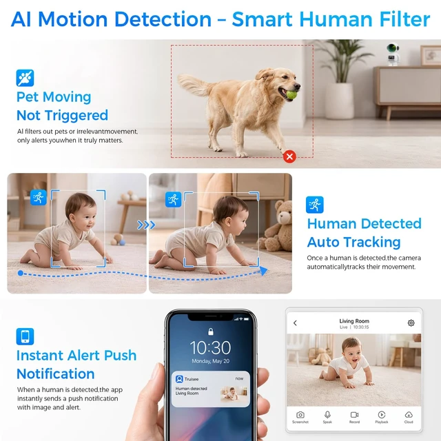Alt view image 4 of 7 - 2K Astronaut Indoor Clock Camera, WiFi6 2.4G/5G Baby Pet Monitor, TempHumidity Display, 2Way Audio, Color Night Vision, AI Baby Cry/Human Detection, TF Card & Cloud Storage