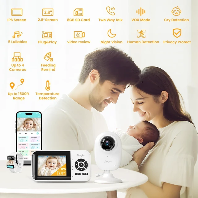 Alt view image 2 of 7 - AI Baby Monitor with 8G SD Card,Smart Camera with Smartphone App | Dual Mode,High Definition Wireless,2.8'' IPS Display,Face Tracking&Sound Detection,Kid Room Security