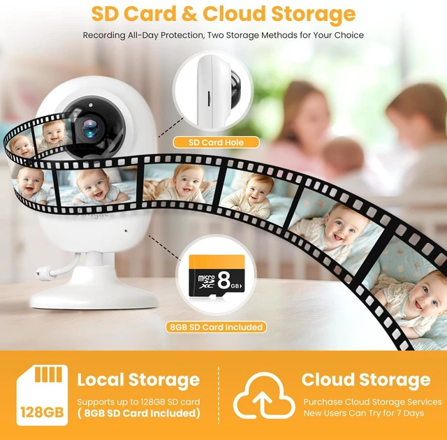 Alt view image 3 of 7 - AI Baby Monitor with 8G SD Card,Smart Camera with Smartphone App | Dual Mode,High Definition Wireless,2.8'' IPS Display,Face Tracking&Sound Detection,Kid Room Security