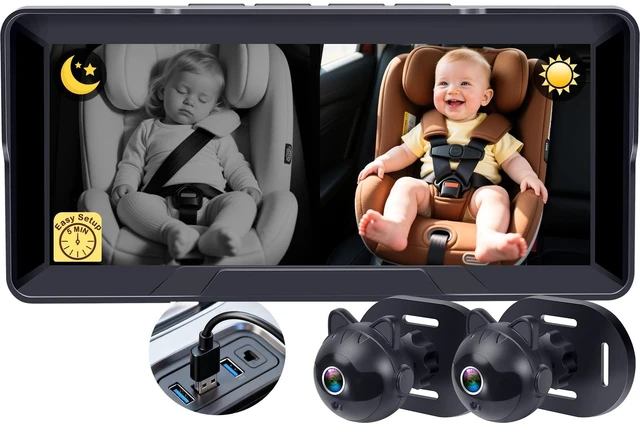 Main image of 1080P Dual Baby Car Camera: 6.8"Split-Screen See 2-Kids Clearly Day & Night 16.4ft Long Enough for 3-Row SUVs, Easy Install, Great Night Vision, Perfect for 2-Kids & Twins, Give Parents Peace of Mind
