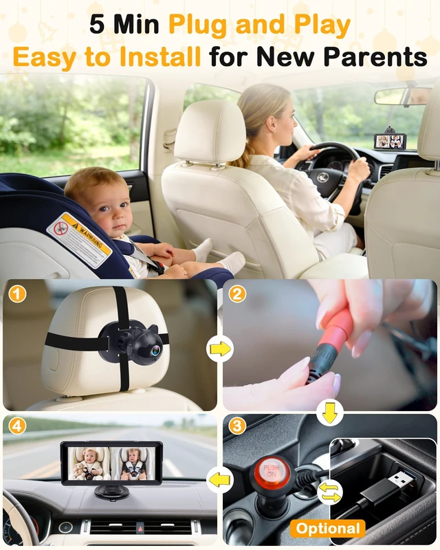 Alt view image 2 of 7 - 1080P Dual Baby Car Camera: 6.8"Split-Screen See 2-Kids Clearly Day & Night 16.4ft Long Enough for 3-Row SUVs, Easy Install, Great Night Vision, Perfect for 2-Kids & Twins, Give Parents Peace of Mind